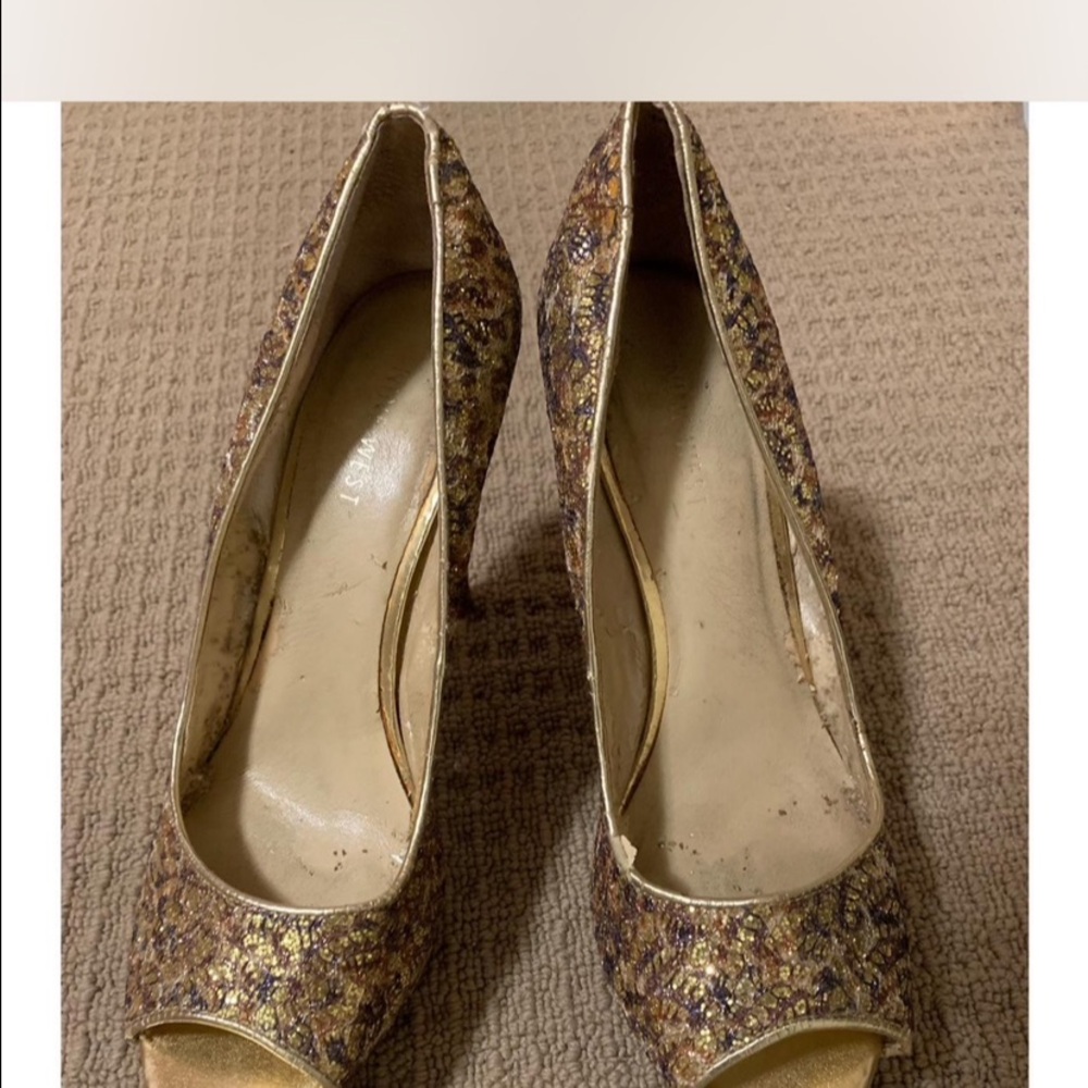 Nine West Gold and Purple Glitter Heels